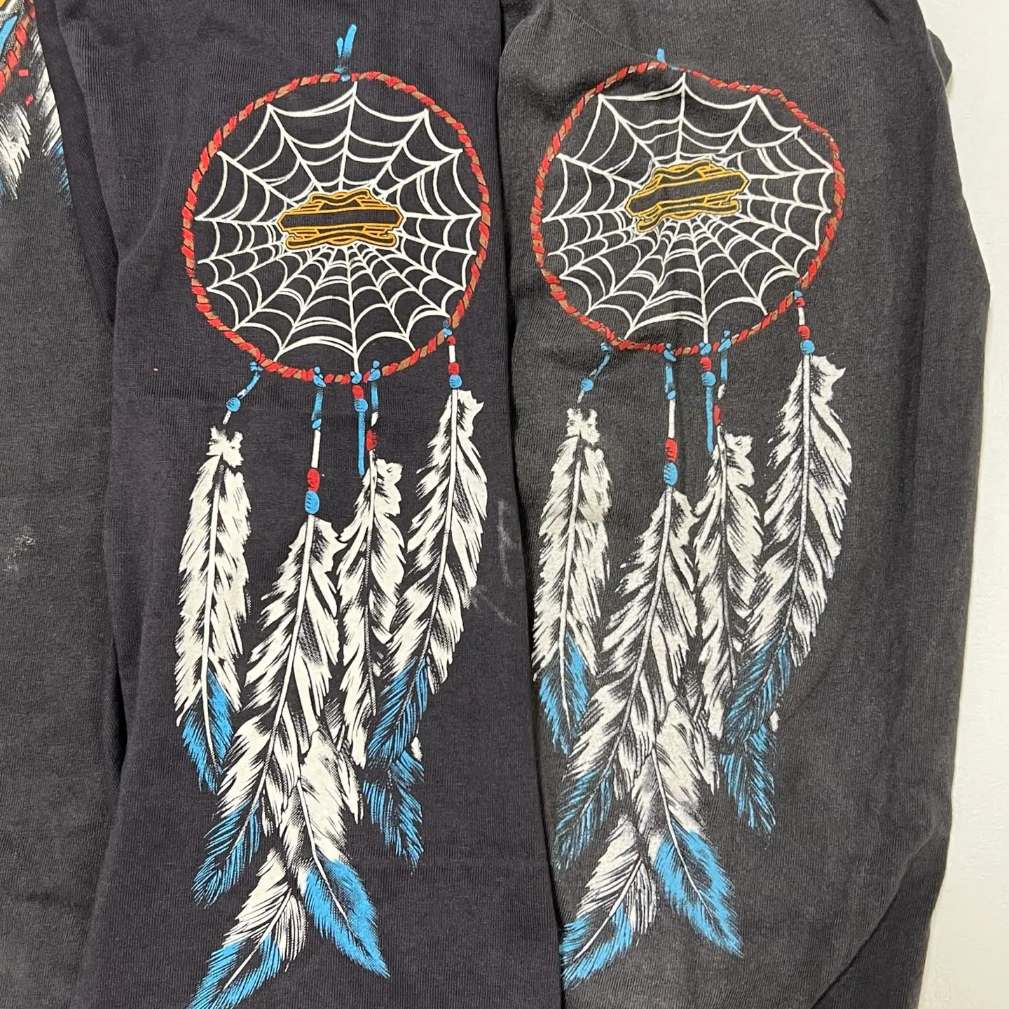 Authentic level printing technology SAINT Mxxxxxx x TEFLON DISCO SAINT DISCO ML_LS TEE/BLK Eagle Feather Spider Web Distressed Long Sleeve S-XL Ready-to-wear Assute dyeing Maliu water spray fading treatment Customized TEFLON DISCO co-branded accessories Hand-splashed ink Wormhole fraying treatment